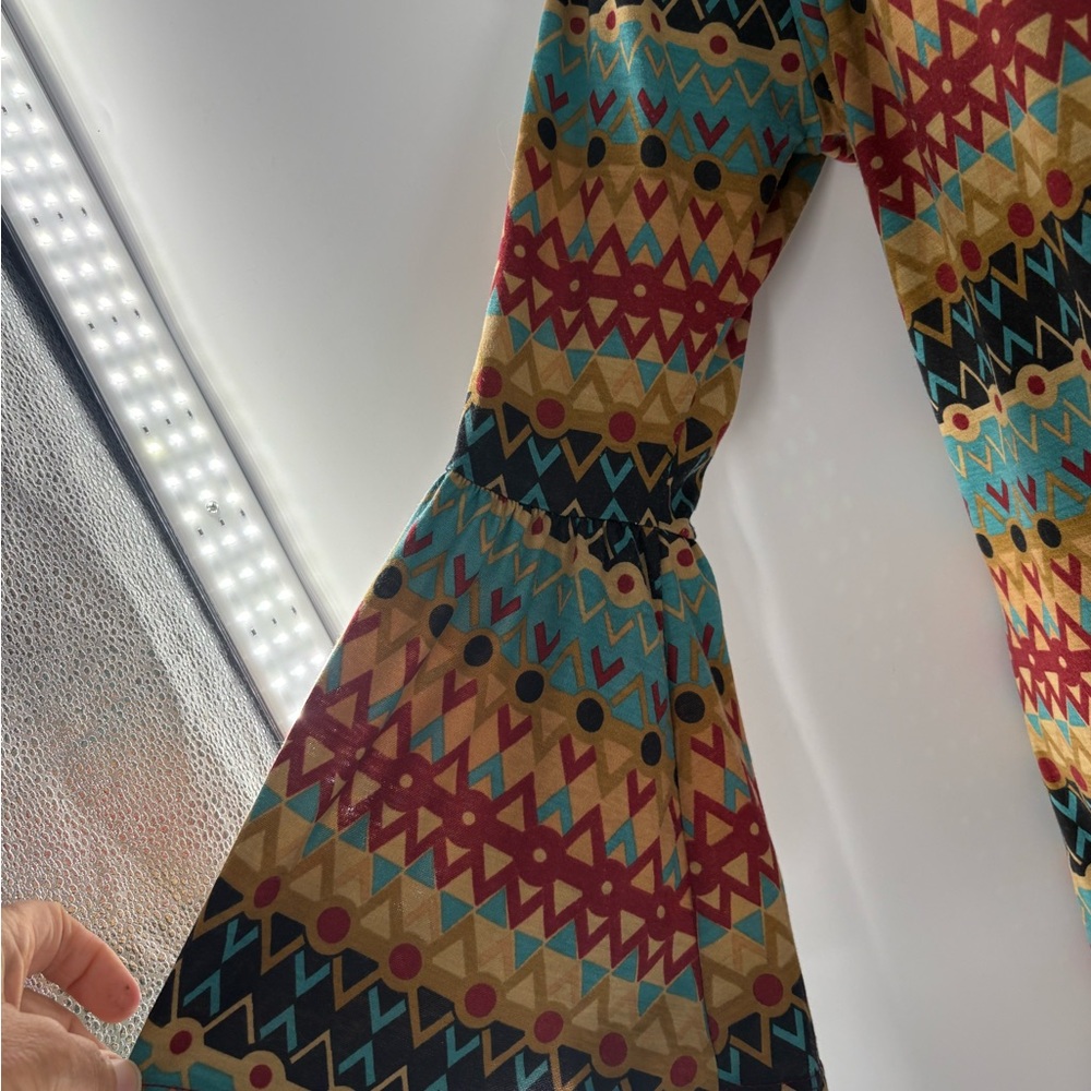 Boho Off-Shoulder Patterned Tunic Top in Turquoise & Mustard Size M - Picture 3 of 10